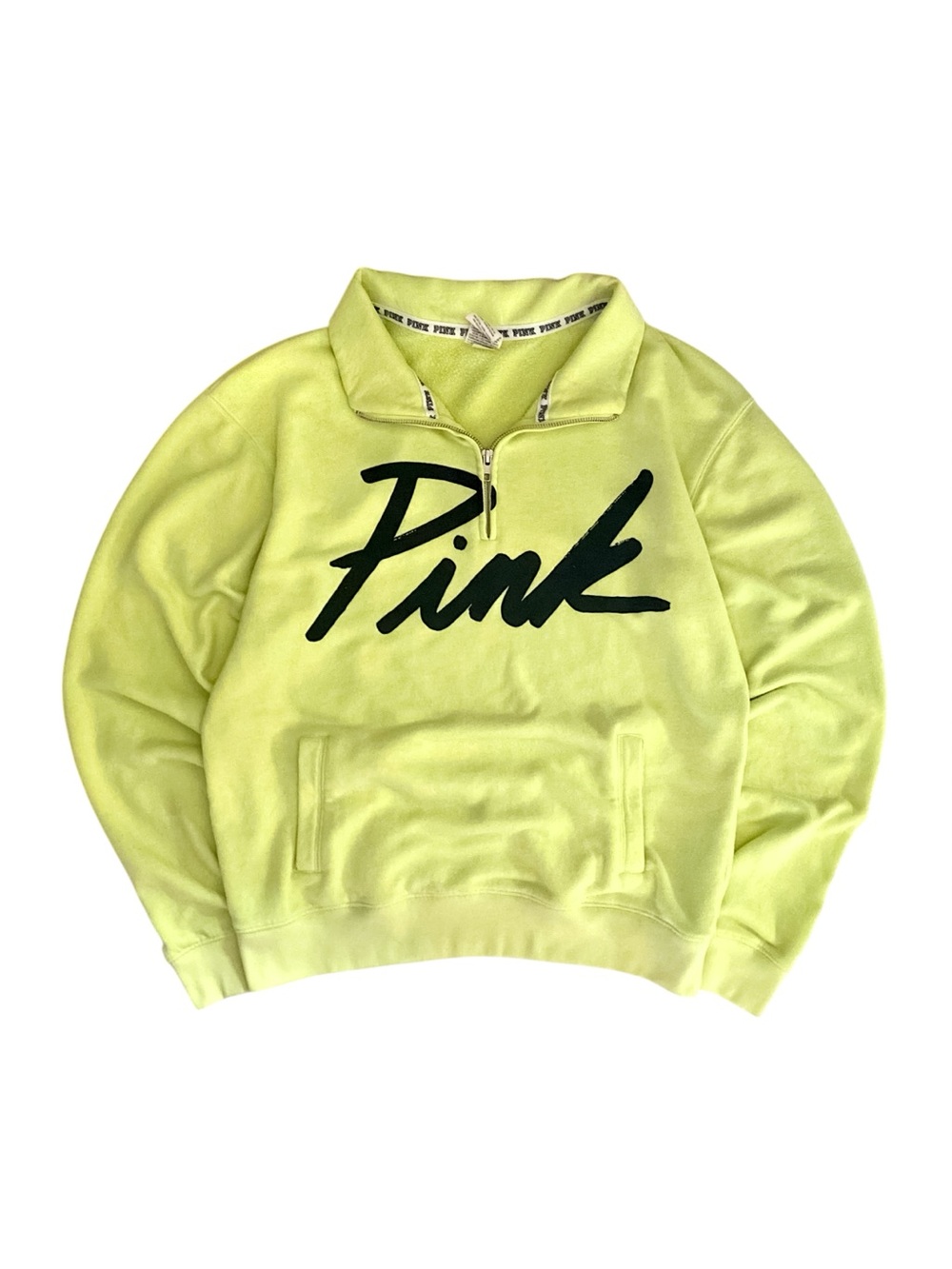 Y2K Victoria’s Secret PINK Neon Yellow Quarter Zip Pullover Sweatshirt Small